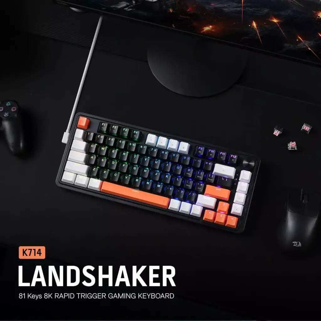 Redragon K714 Landshaker Rapid Trigger HE Gaming Magnetic Keyboard, Hyper-Fast Actuation Magnetic Switch, Actuation Point Adjustable, 8K Hz Polling Rate, Dedicated Control Knob