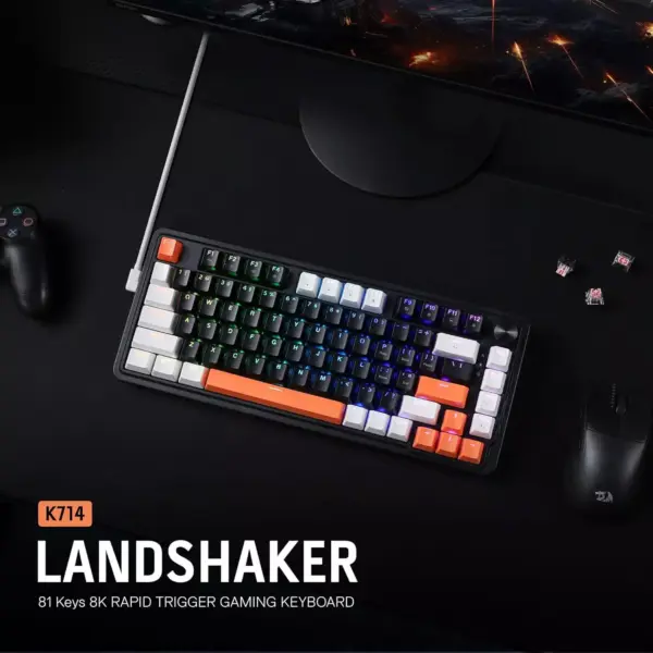 Redragon K714 Landshaker Rapid Trigger HE Gaming Magnetic Keyboard, Hyper-Fast Actuation Magnetic Switch, Actuation Point Adjustable, 8K Hz Polling Rate, Dedicated Control Knob