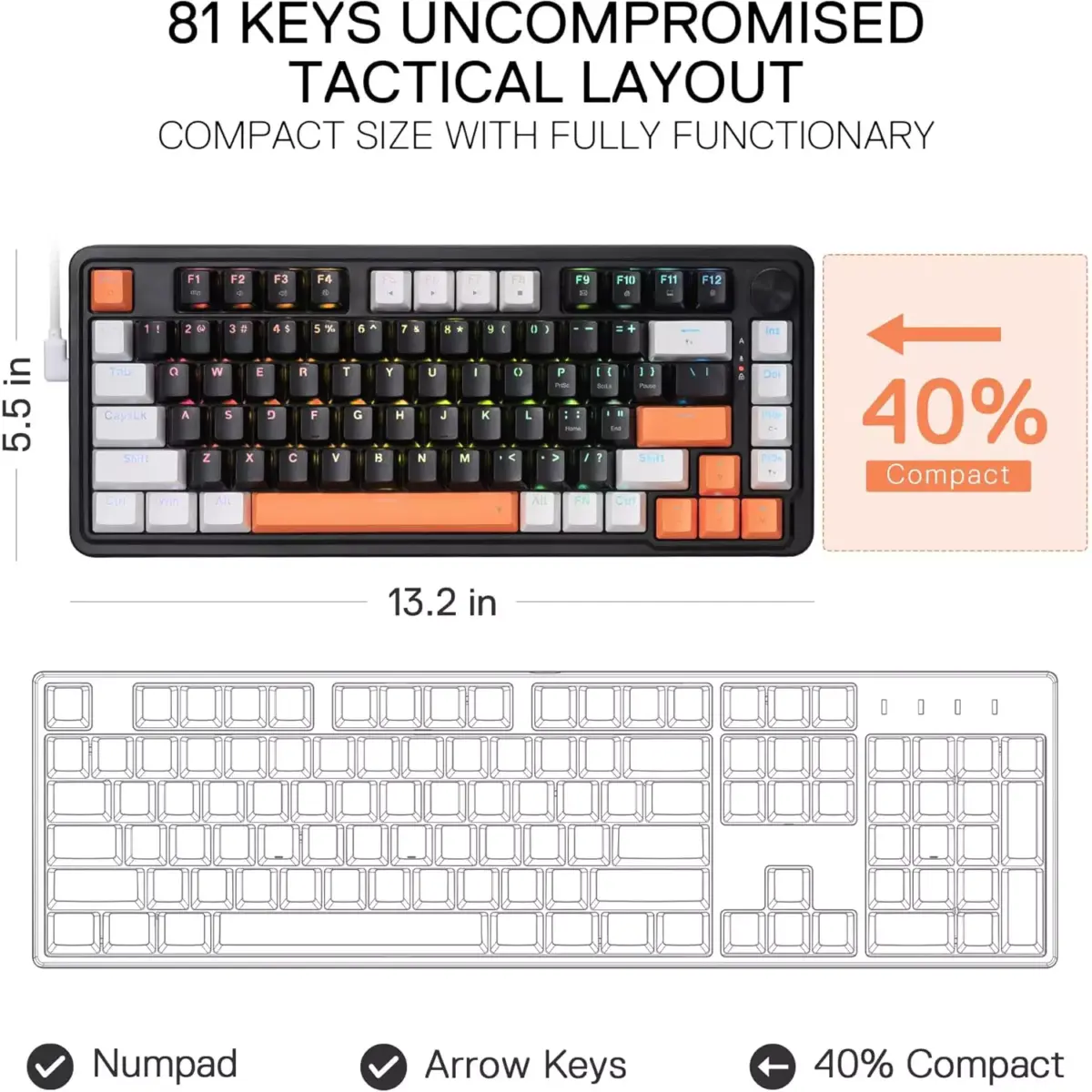 Redragon K714 Landshaker Rapid Trigger HE Gaming Magnetic Keyboard, Hyper-Fast Actuation Magnetic Switch, Actuation Point Adjustable, 8K Hz Polling Rate, Dedicated Control Knob