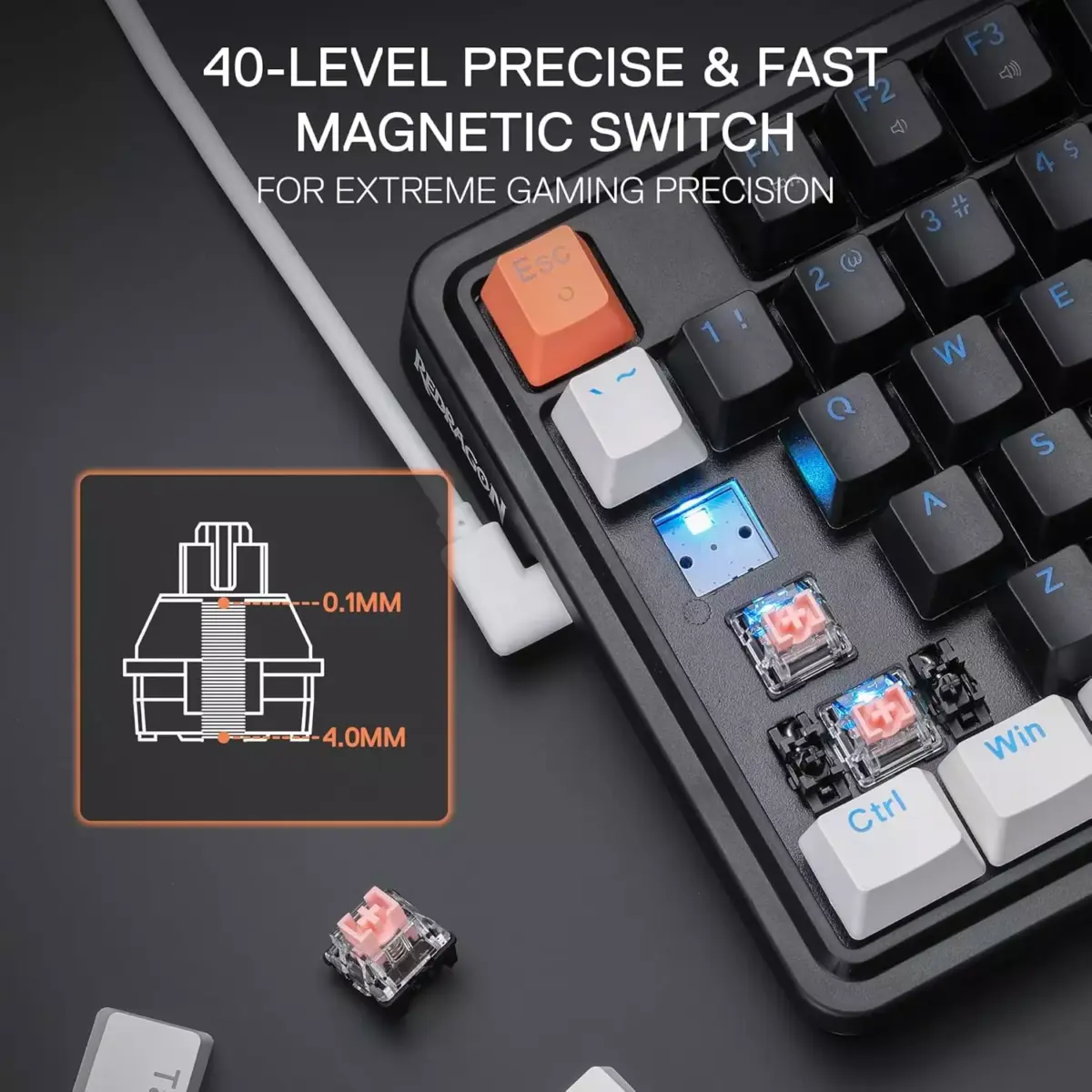 Redragon K714 Landshaker Rapid Trigger HE Gaming Magnetic Keyboard, Hyper-Fast Actuation Magnetic Switch, Actuation Point Adjustable, 8K Hz Polling Rate, Dedicated Control Knob