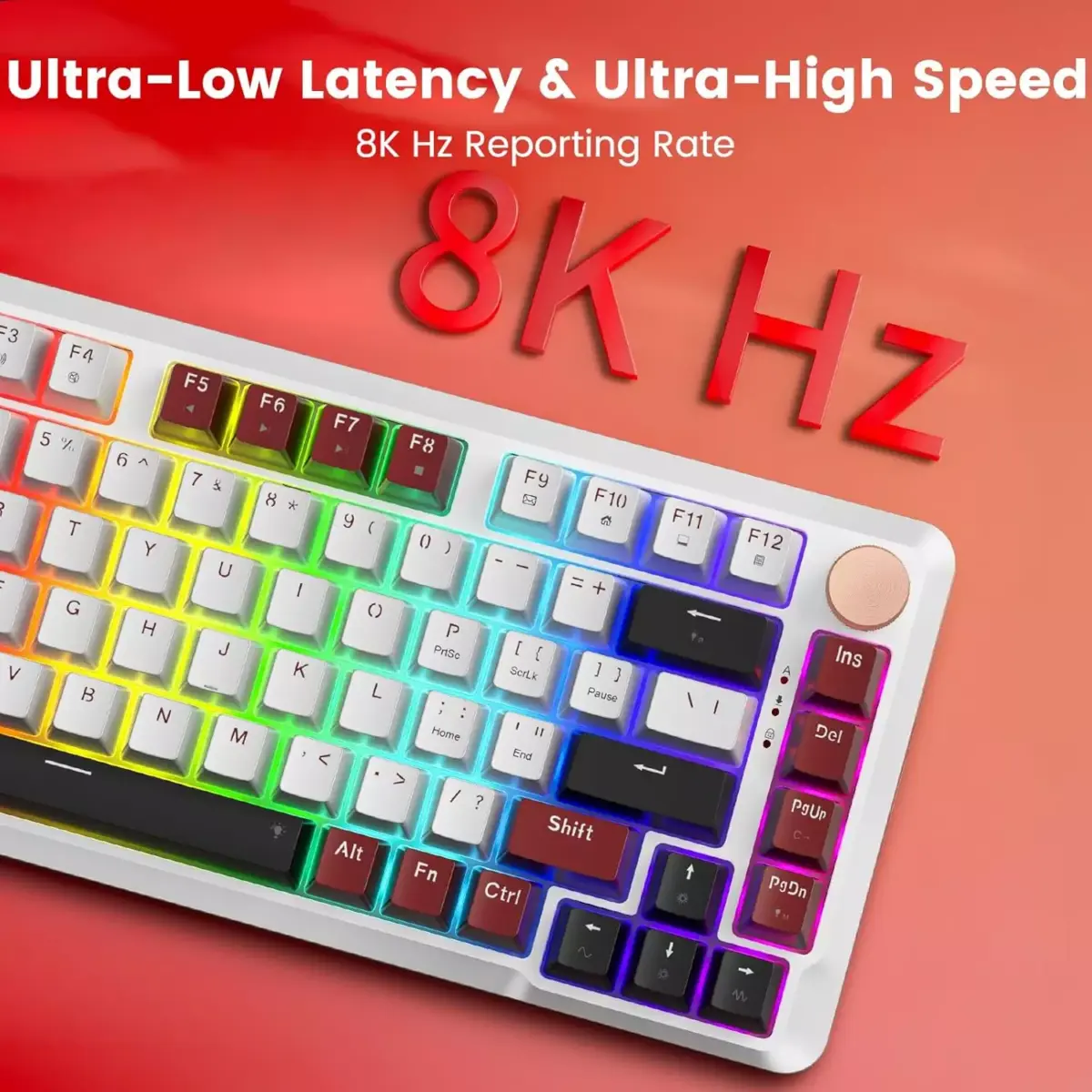 Redragon K721 Rapid Trigger 8K Hz RGB Mechanical Keyboard, Gasket Mounted Volume Knob, Support Web & Client Driver, Magnetic Switch Fast Adjustable Actuation