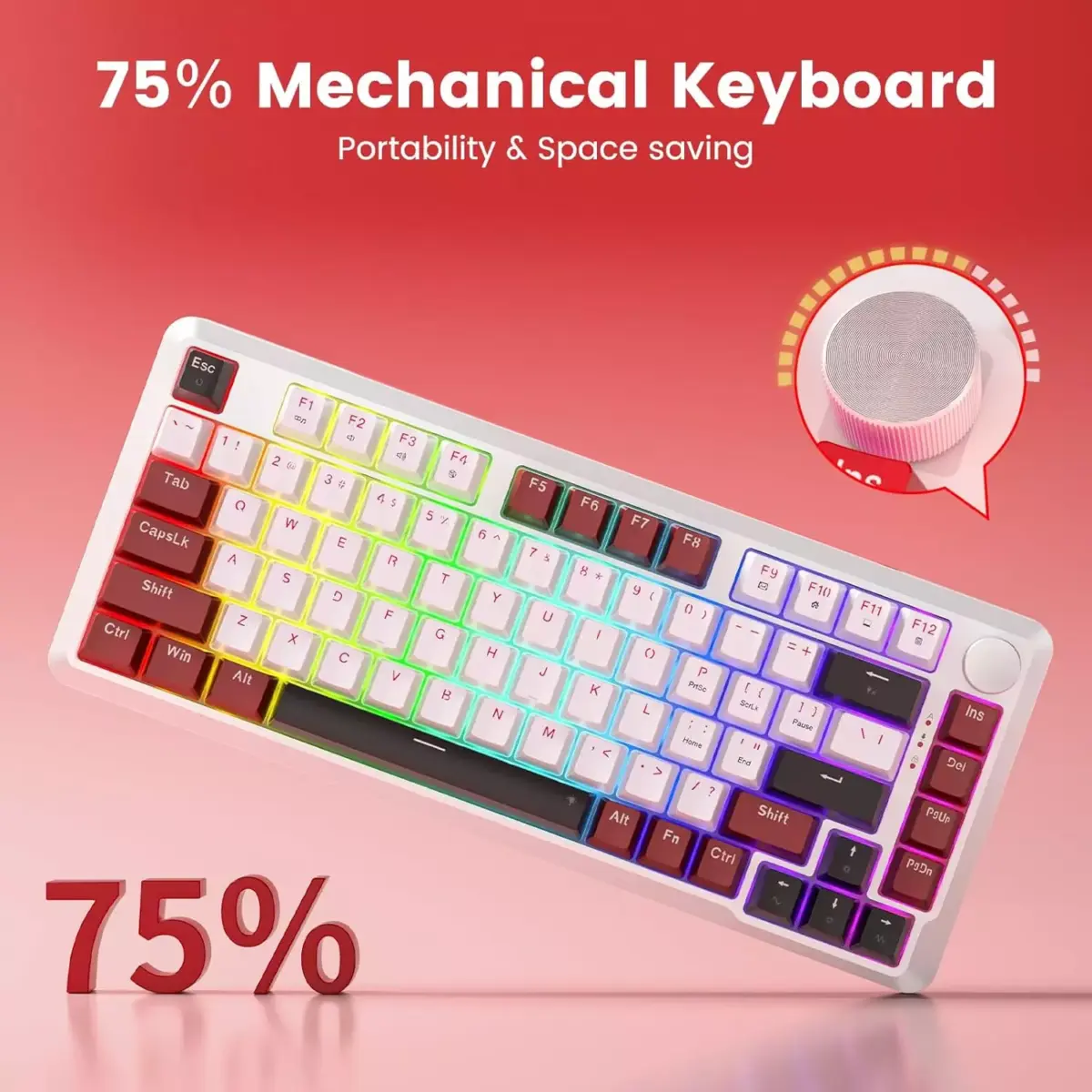 Redragon K721 Rapid Trigger 8K Hz RGB Mechanical Keyboard, Gasket Mounted Volume Knob, Support Web & Client Driver, Magnetic Switch Fast Adjustable Actuation