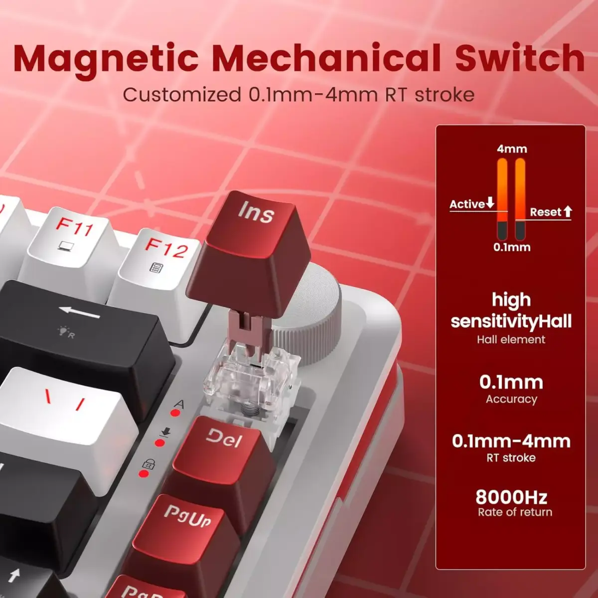 Redragon K721 Rapid Trigger 8K Hz RGB Mechanical Keyboard, Gasket Mounted Volume Knob, Support Web & Client Driver, Magnetic Switch Fast Adjustable Actuation