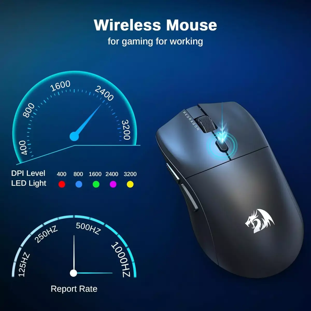 Redragon M815-STD 3-Mode Wireless,Bluetooth, Optical Sensor 12,000 DPI  Lightweight 54G , Full Programmable Buttons, Software Supports