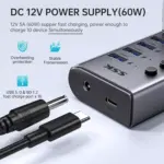 SSK Aluminium 10 Port Powered USB 3.0 Charging Hub, 60W with DC 12V5A Power Adapter, Supports Simultaneous Fast Charge and 5Gbps Data Transmission, 1.2m Long Cable