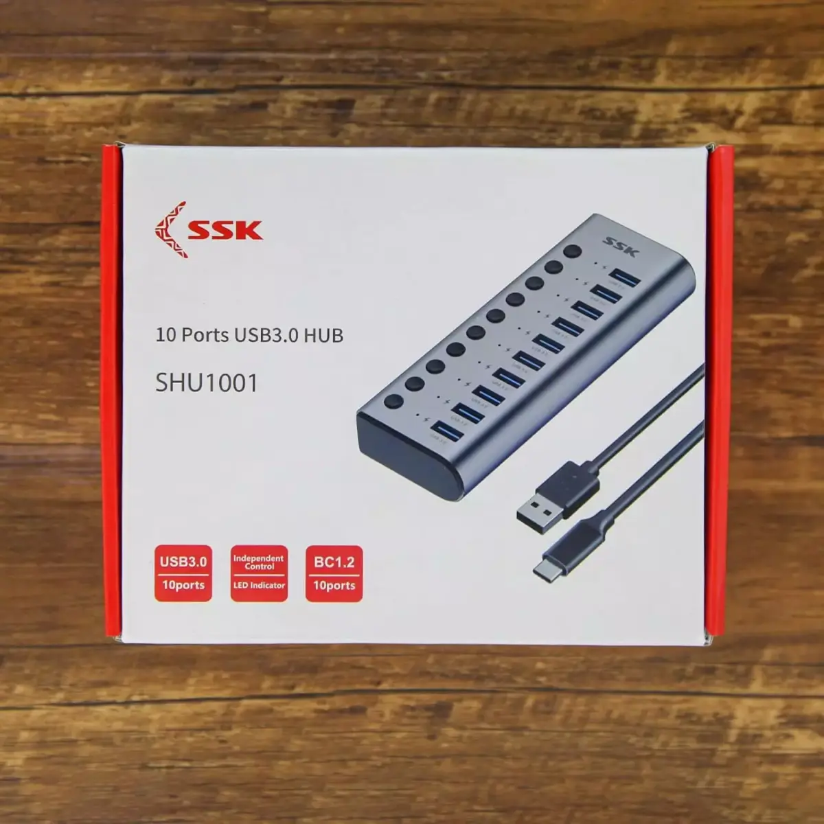 SSK Aluminium 10 Port Powered USB 3.0 Charging Hub, 60W with DC 12V5A Power Adapter, Supports Simultaneous Fast Charge and 5Gbps Data Transmission, 1.2m Long Cable