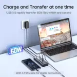 SSK Aluminium 10 Port Powered USB 3.0 Charging Hub, 60W with DC 12V5A Power Adapter, Supports Simultaneous Fast Charge and 5Gbps Data Transmission, 1.2m Long Cable