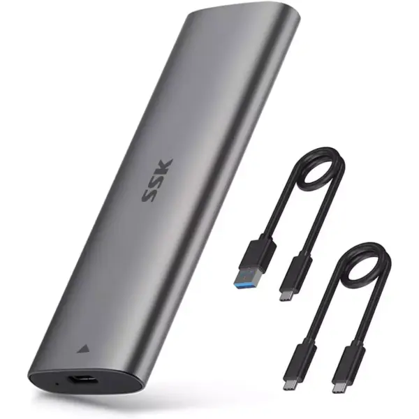 SSK Aluminum M.2 to USB NVMe SATA SSD Enclosure Reader, Tool-Free USB 3.2 Gen 2 10Gbps NVMe PCI-E 6Gbps SATA M-Key / B+M Key Solid State Drive External Adapter With UASP Trim, for SSDs 2242 2260 2280