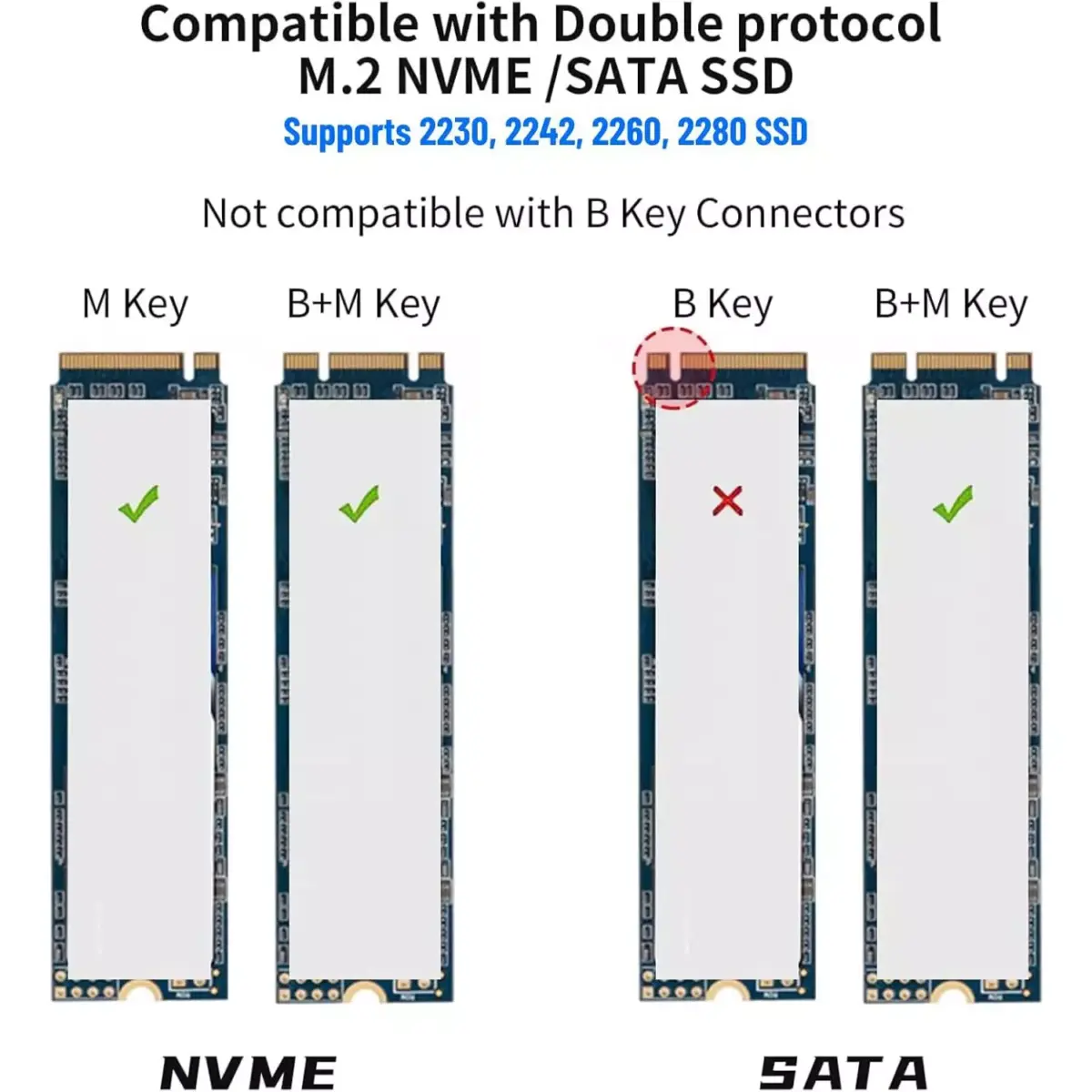 SSK Aluminum M.2 to USB NVMe SATA SSD Enclosure Reader, Tool-Free USB 3.2 Gen 2 10Gbps NVMe PCI-E 6Gbps SATA M-Key / B+M Key Solid State Drive External Adapter With UASP Trim, for SSDs 2242 2260 2280
