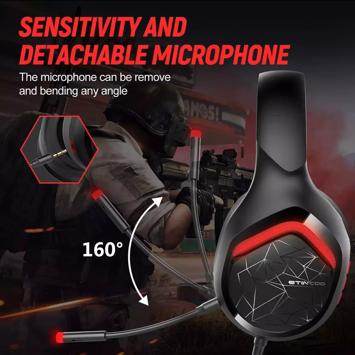 Somic GS301 USB Gaming Headset, 7.1 Surround Sound Stereo with Detachable Microphone