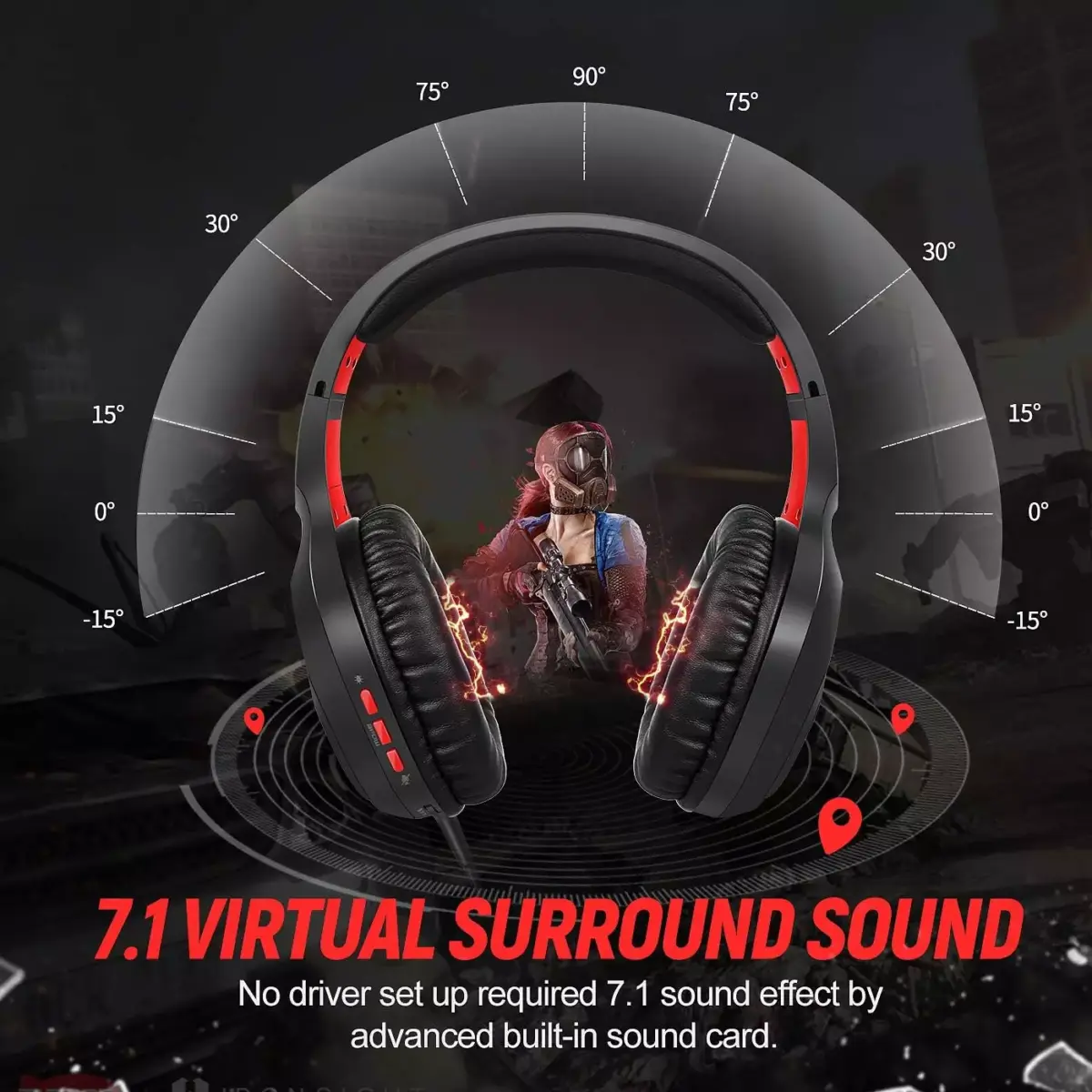 Somic GS301 USB Gaming Headset, 7.1 Surround Sound Stereo with Detachable Microphone