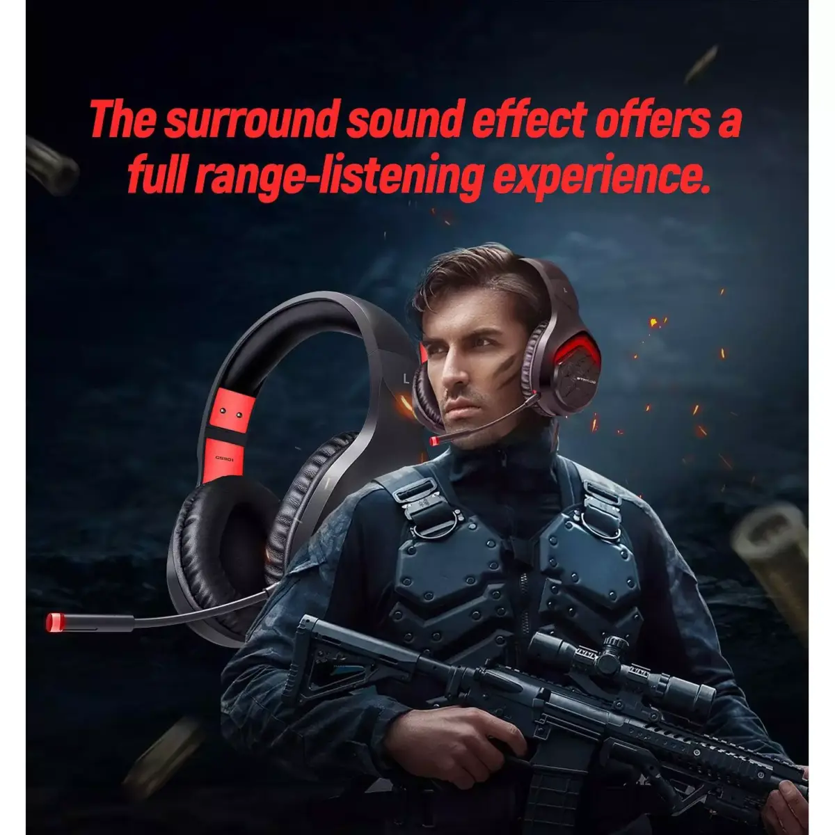 Somic GS301 USB Gaming Headset, 7.1 Surround Sound Stereo with Detachable Microphone