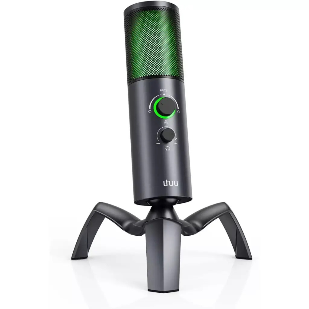 UHURU UM-1100 USB Gaming RGB Microphone with 2 Pickup Patterns, , 0-Latency Monitoring with Headphone Port, for PC, PS45, Perfect for Gaming, Podcasts,Conference Calls