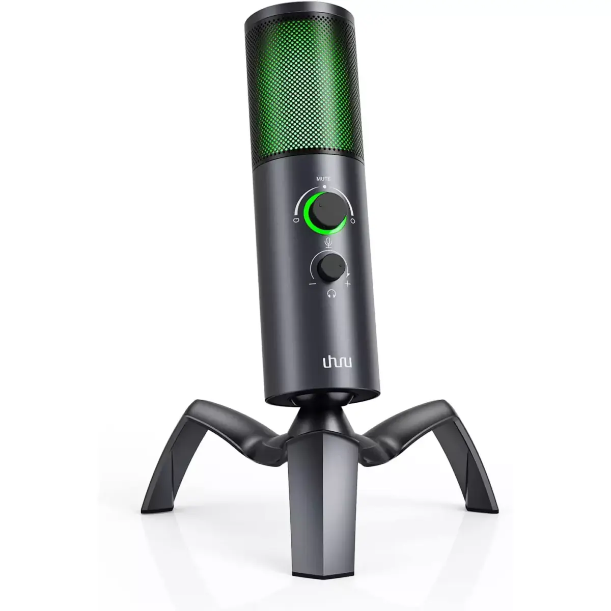 UHURU UM-1100 USB Gaming RGB Microphone with 2 Pickup Patterns, , 0-Latency Monitoring with Headphone Port, for PC, PS45, Perfect for Gaming, Podcasts,Conference Calls