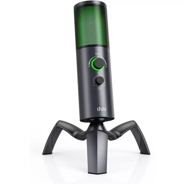 UHURU UM-1100 USB Gaming RGB Microphone with 2 Pickup Patterns, , 0-Latency Monitoring with Headphone Port, for PC, PS45, Perfect for Gaming, Podcasts,Conference Calls