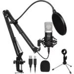 UHURU UM-925 Computer Microphone Kit with 25mm Large Diaphragm Adjustable Scissor Arm Stand Shock Mount for Singing Recording Gaming Podcasting Streaming YouTube