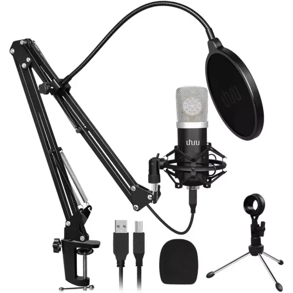 UHURU UM-925 Computer Microphone Kit with 25mm Large Diaphragm Adjustable Scissor Arm Stand Shock Mount for Singing Recording Gaming Podcasting Streaming YouTube