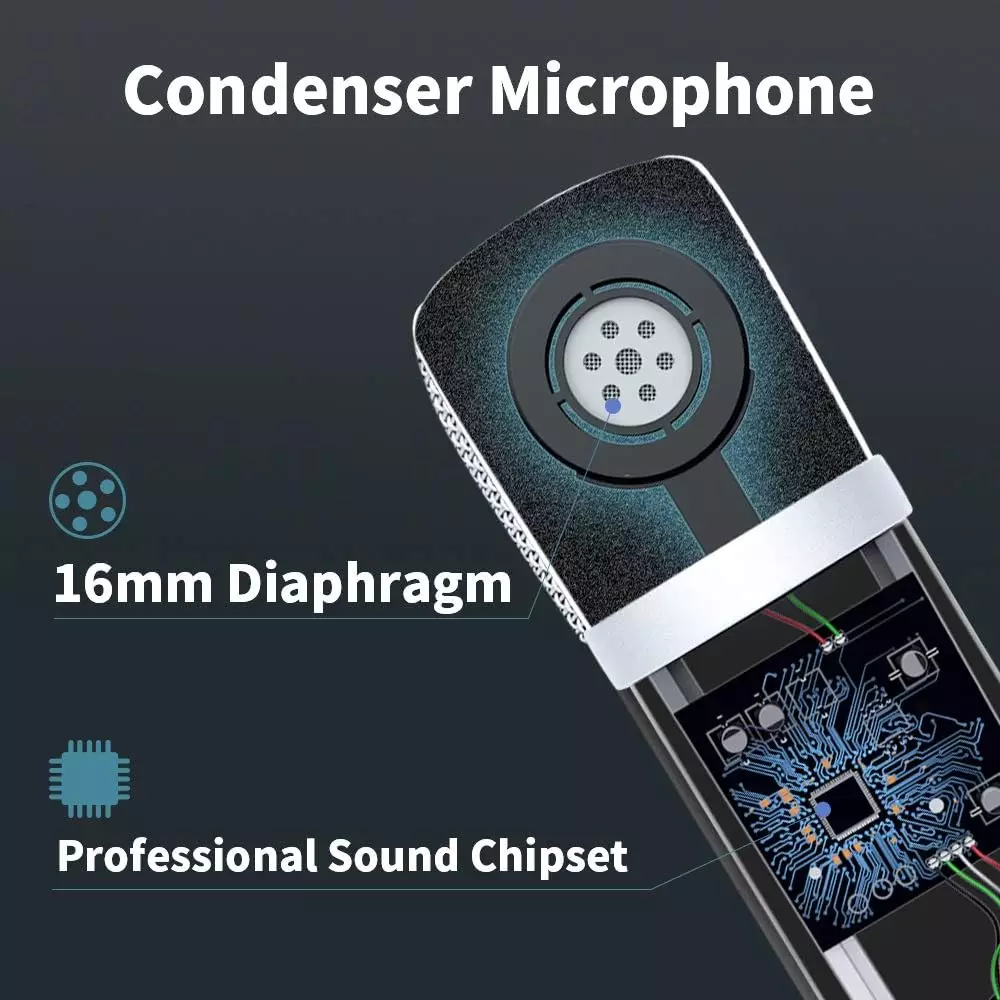 UHURU UM-940 USB Microphone Cardioid Condenser Kit with Sound Card Desktop Stand,Pop Filter, for Skype Youtuber Gaming Recording Home Streaming