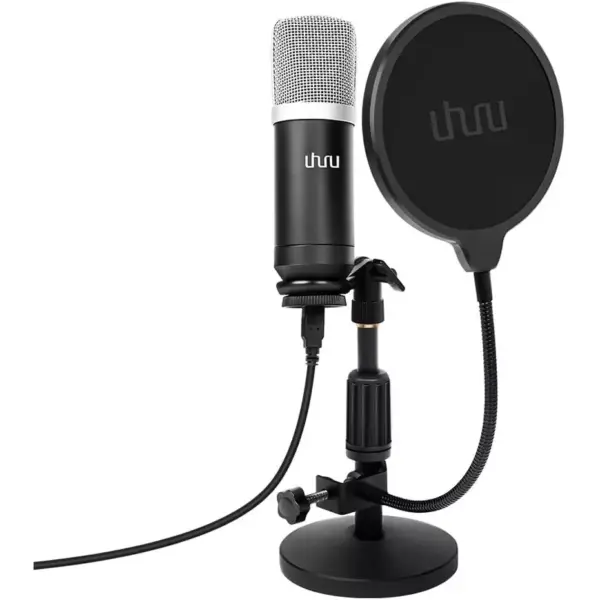 UHURU UM-940 USB Microphone Cardioid Condenser Kit with Sound Card Desktop Stand,Pop Filter, for Skype Youtuber Gaming Recording Home Streaming