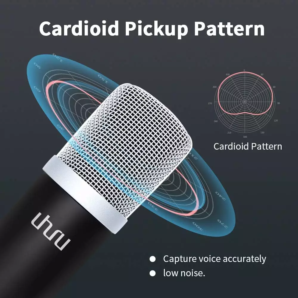 UHURU UM-940 USB Microphone Cardioid Condenser Kit with Sound Card Desktop Stand,Pop Filter, for Skype Youtuber Gaming Recording Home Streaming