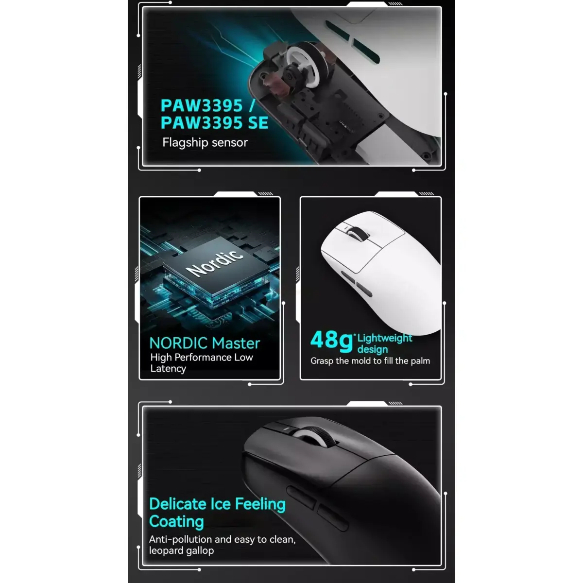 VXE Dragonfly R1 Pro Max Wireless, Wired - Optical Sensor 26,000 DPI PAW3395 - Chip Nordic 52840 - Battery Life 150 Hour - 54 Grams ( White)