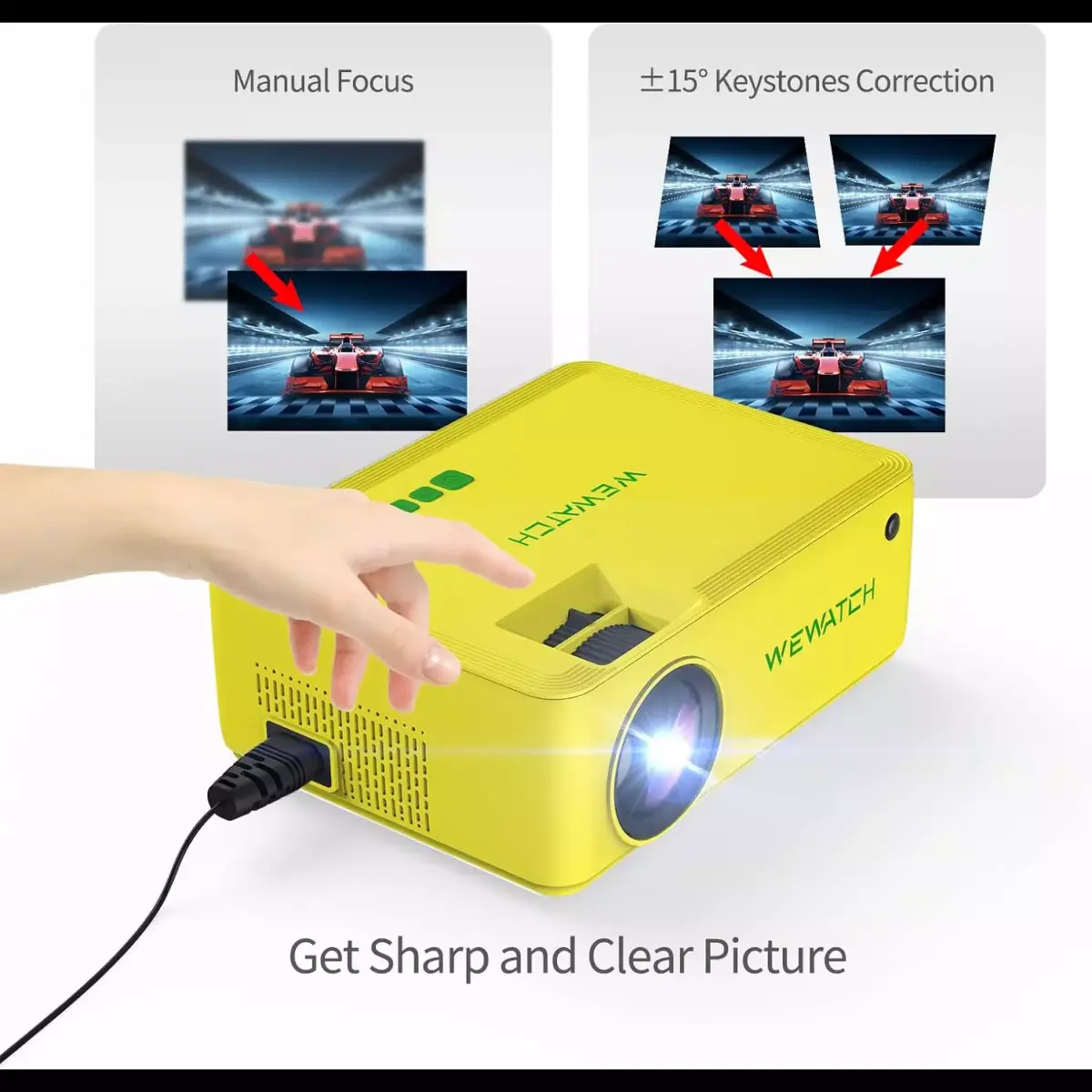 WEWATCH V10 Mini WiFi Video Projector, Wireless Portable with Bluetooth Full HD 1080p Compatible with HDMI, VGA, TV Stick, iPhone, Android (Yellow)