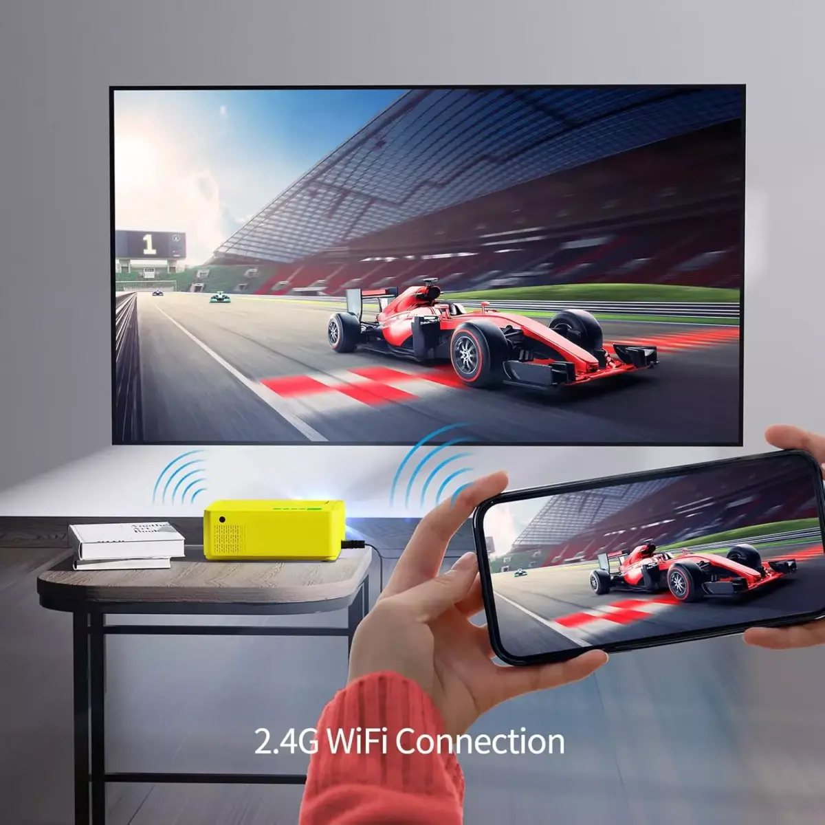 WEWATCH V10 Mini WiFi Video Projector, Wireless Portable with Bluetooth Full HD 1080p Compatible with HDMI, VGA, TV Stick, iPhone, Android (Yellow)