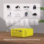 WEWATCH V10 Mini WiFi Video Projector, Wireless Portable with Bluetooth Full HD 1080p Compatible with HDMI, VGA, TV Stick, iPhone, Android (Yellow)