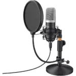 uhuru UM910 USB Condenser Streaming Podcast Cardioid Microphone 192kHz/24Bit Studio Mic kit with Sound Card Table Stand Shock Mount Pop Filter