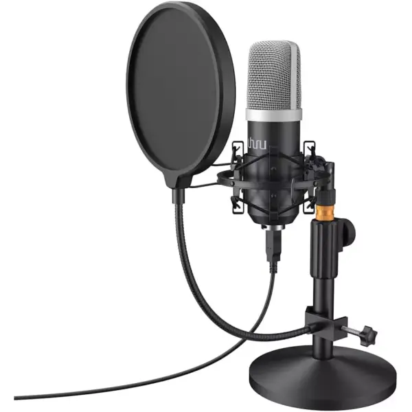 uhuru UM910 USB Condenser Streaming Podcast Cardioid Microphone 192kHz/24Bit Studio Mic kit with Sound Card Table Stand Shock Mount Pop Filter
