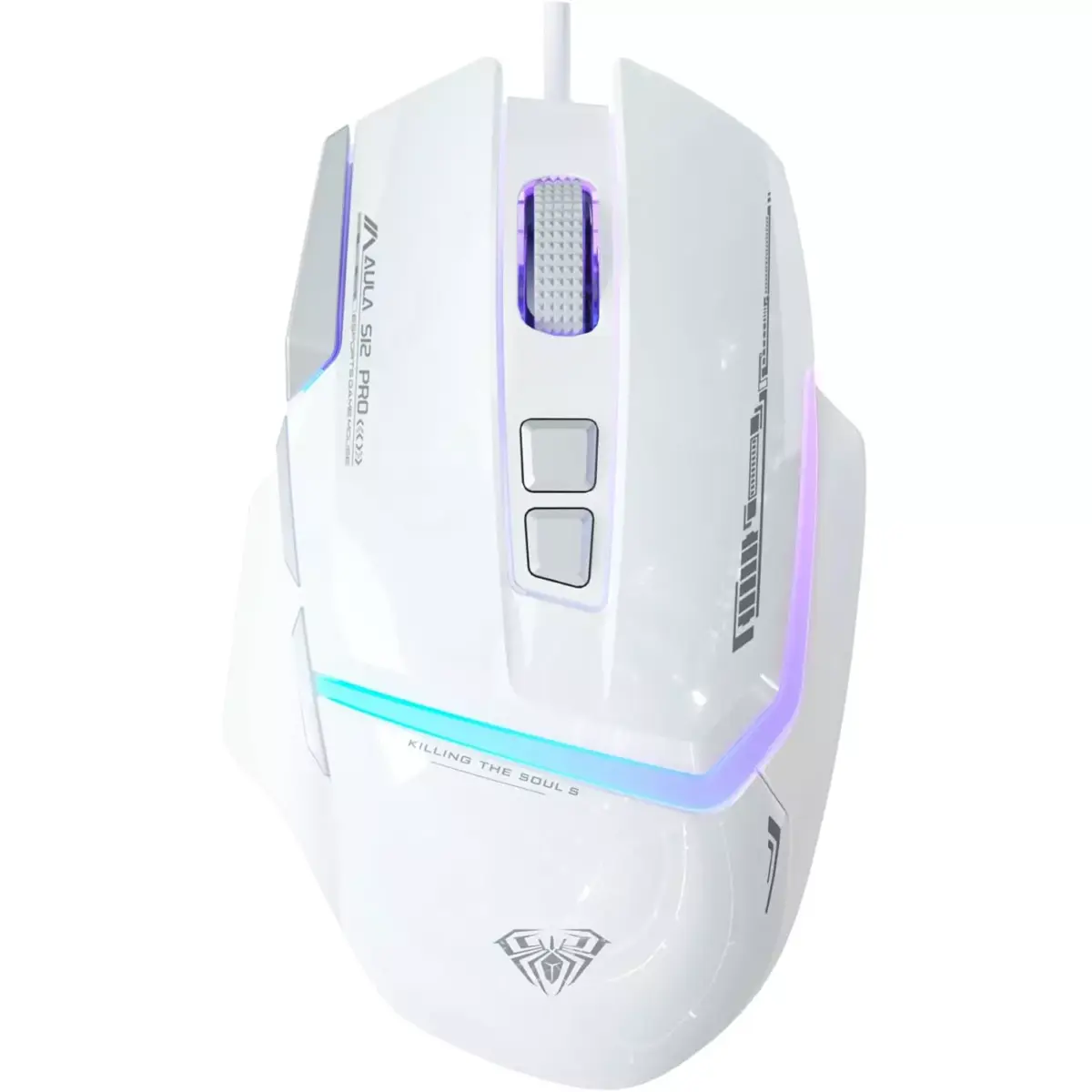 AULA S12 Pro RGB Gaming Mouse, 12800 DPI Optical Sensor, 1000Hz Polling Rate, 8 Programmable Buttons, Software Supports Rapid Fire Button (White)