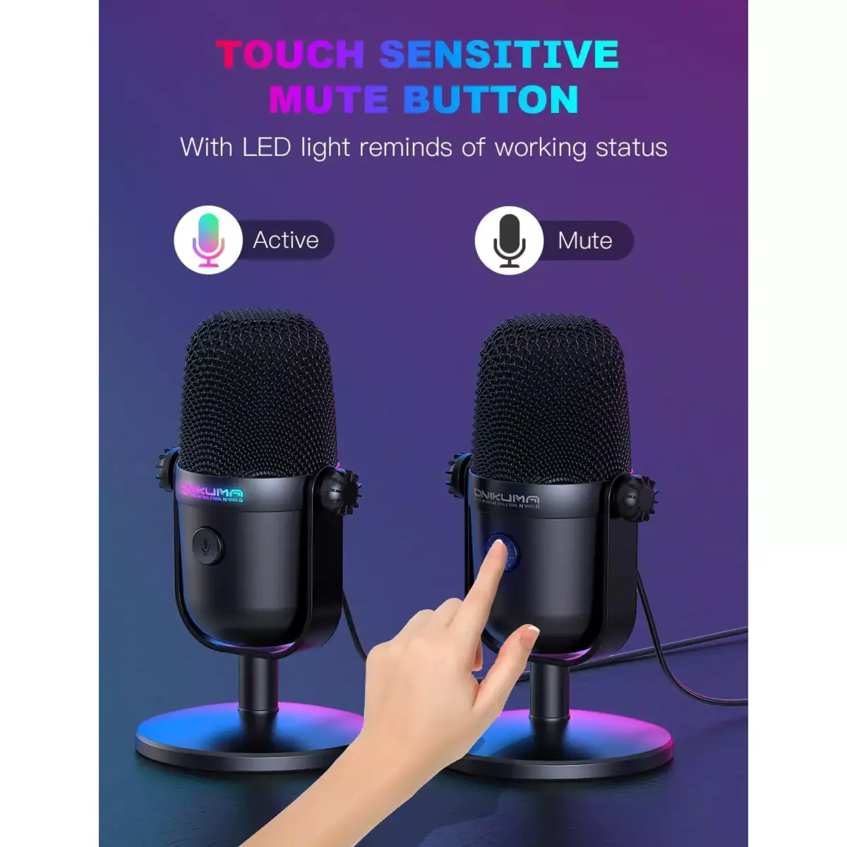 ONIKUMA M830 USB Condenser Gaming Microphone with Noise Cancellation & Mute Button, Streaming/Recording, Ultra-Compact Design
