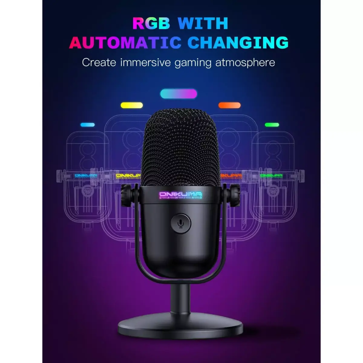 ONIKUMA M830 USB Condenser Gaming Microphone with Noise Cancellation & Mute Button, Streaming/Recording, Ultra-Compact Design