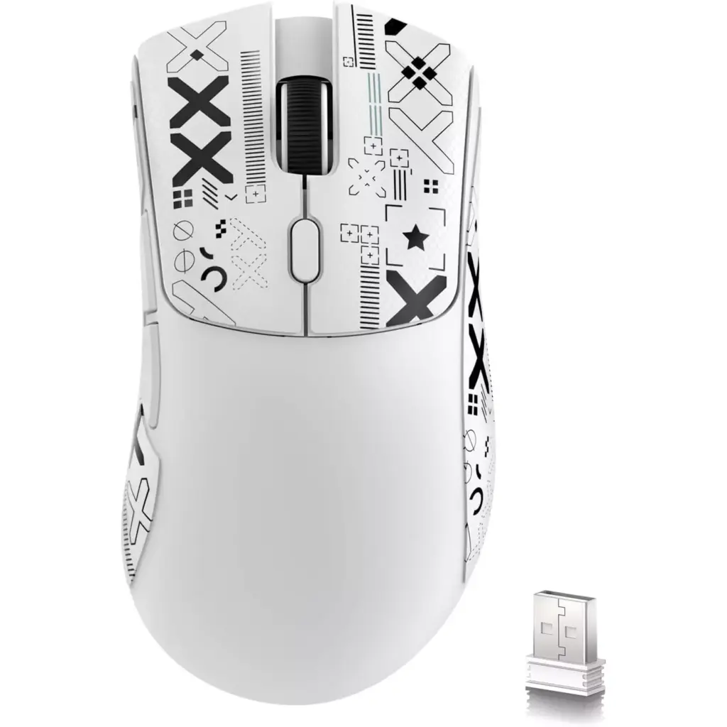 ATTACK SHARK R1 Tri-Mode (Wireless 2.4GWiredBT5.2) Gaming Mouse, ,55g Lightweight,18K DPI Optical Sensor (White)