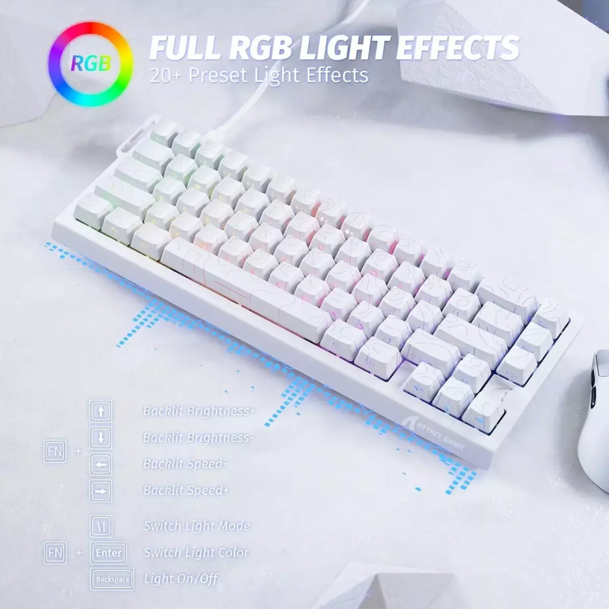 ATTACK SHARK X68 HE Rapid Trigger RGB Magnetic Gaming Keyboard with Adjustable Actuation,Hall Effect Magnetic Switch, 8KHz Polling Rate (White Contour)