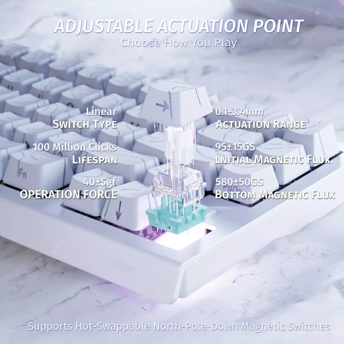 ATTACK SHARK X68 HE Rapid Trigger RGB Magnetic Gaming Keyboard with Adjustable Actuation,Hall Effect Magnetic Switch, 8KHz Polling Rate (White Contour)