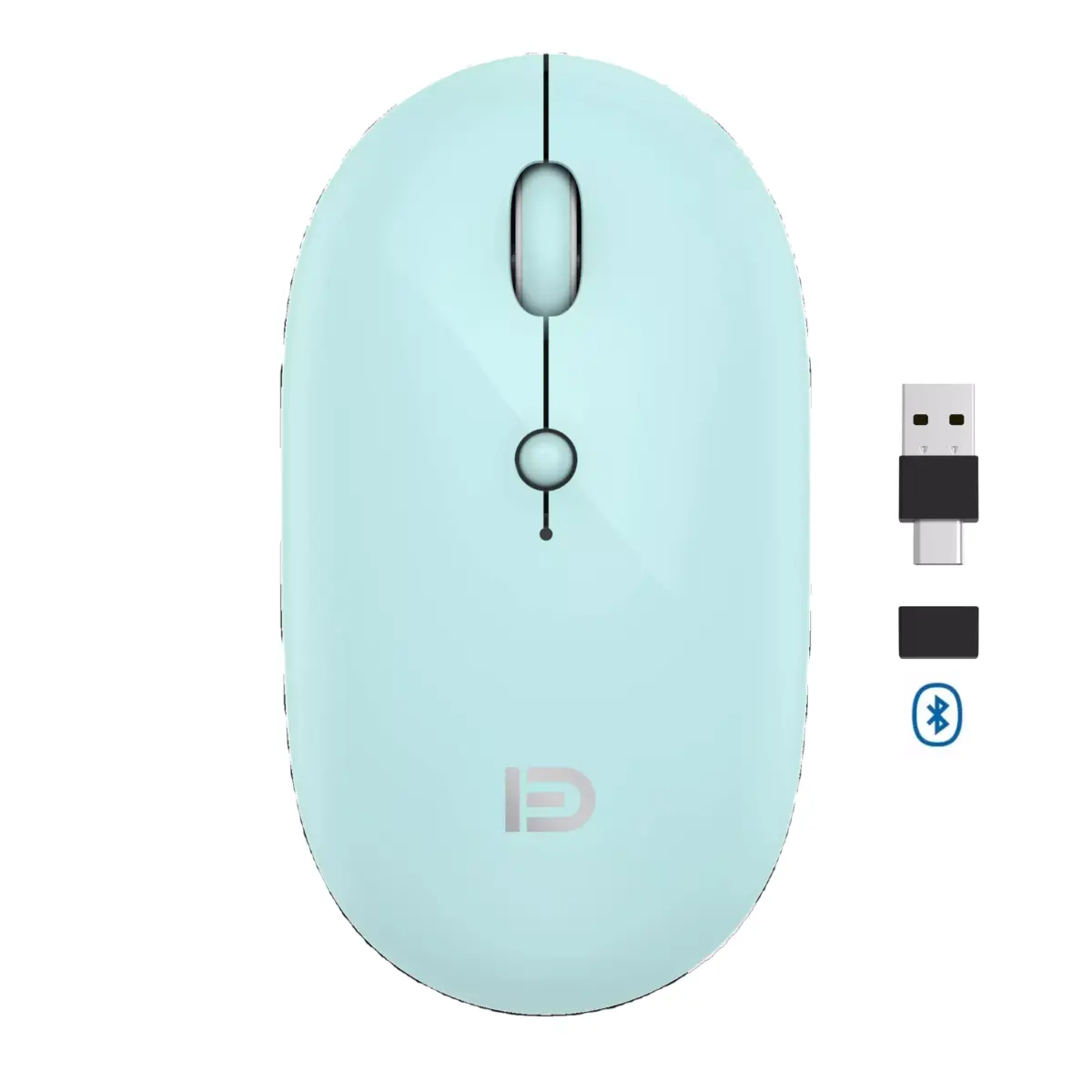 FD E100 Wireless, Bluetooth Rechargeable Mouse - Optical Sensor 1600 DPI - Polling Rate 500Hz - Silent Clicks (Green)