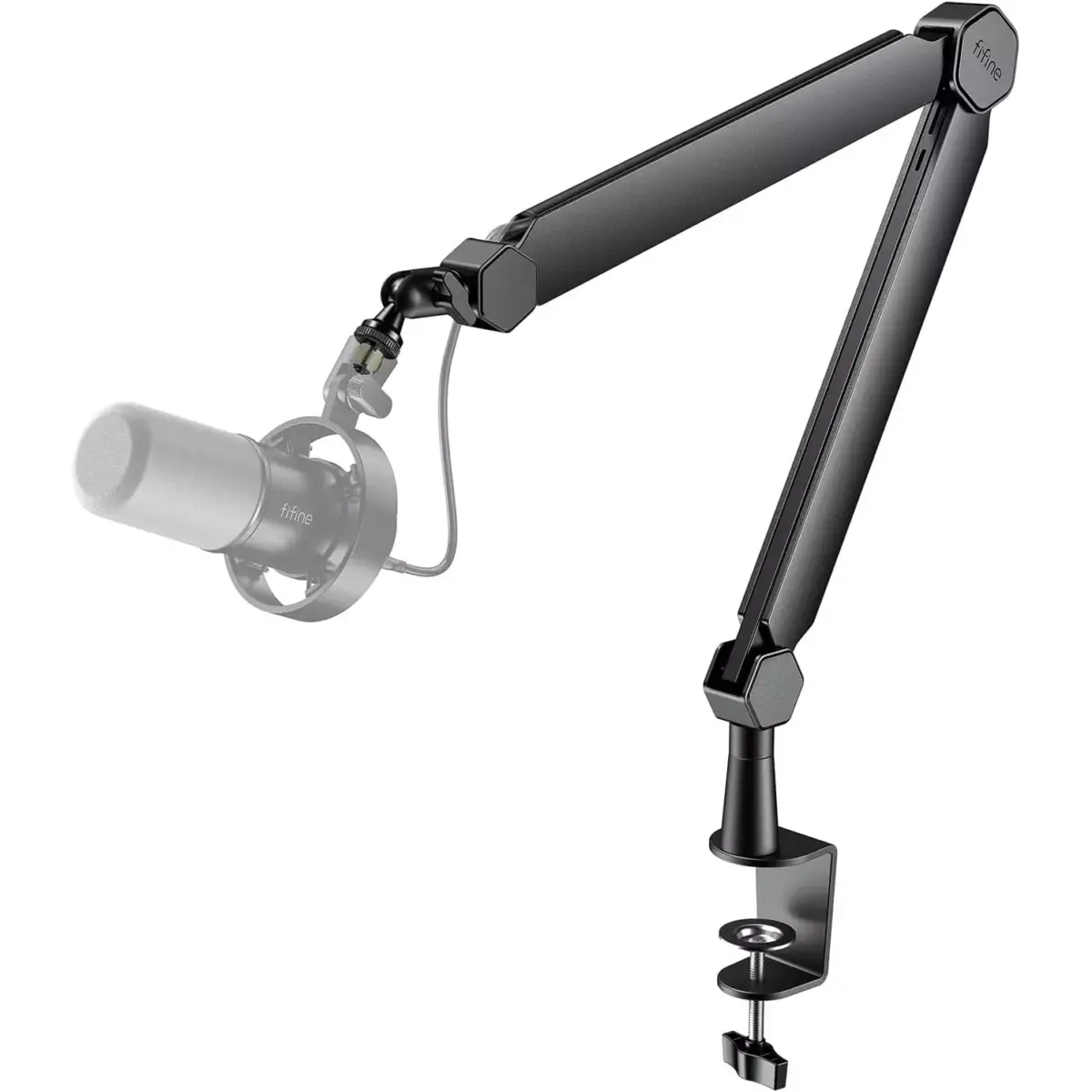 FIFINE BM66 Microphone Boom Arm Stand,  with Desk Clamp, Cable Channels, 3/8" to 5/8" Threads, Heavy Metal for Podcast, Vocal Recording, Gaming