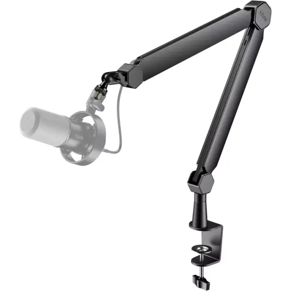 FIFINE BM66 Microphone Boom Arm Stand, with Desk Clamp, Cable Channels, 3/8" to 5/8" Threads, Heavy Metal for Podcast, Vocal Recording, Gaming
