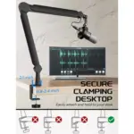 FIFINE BM66 Microphone Boom Arm Stand, with Desk Clamp, Cable Channels, 3/8" to 5/8" Threads, Heavy Metal for Podcast, Vocal Recording, Gaming