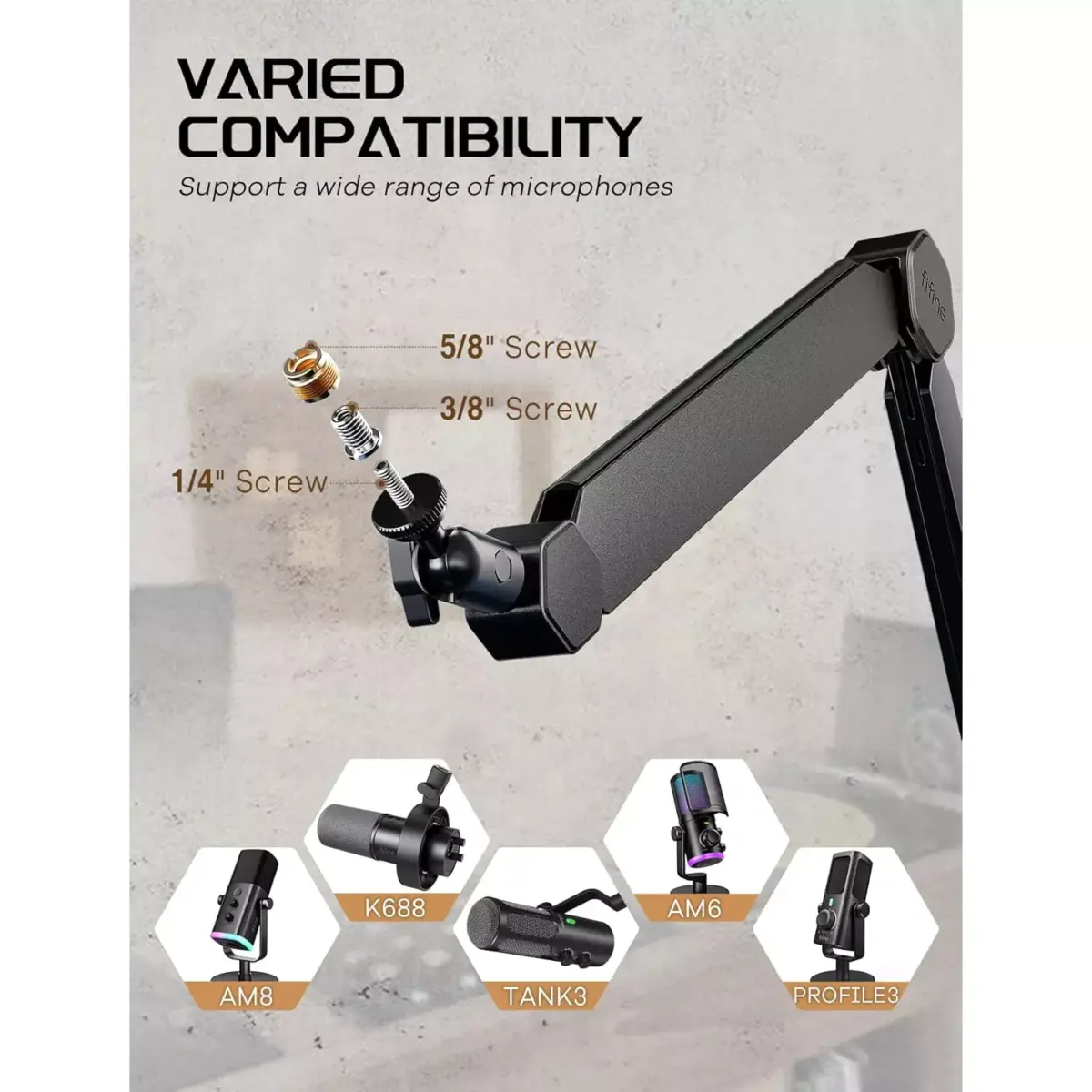 FIFINE BM66 Microphone Boom Arm Stand,  with Desk Clamp, Cable Channels, 3/8" to 5/8" Threads, Heavy Metal for Podcast, Vocal Recording, Gaming
