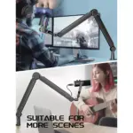 FIFINE BM66 Microphone Boom Arm Stand, with Desk Clamp, Cable Channels, 3/8" to 5/8" Threads, Heavy Metal for Podcast, Vocal Recording, Gaming