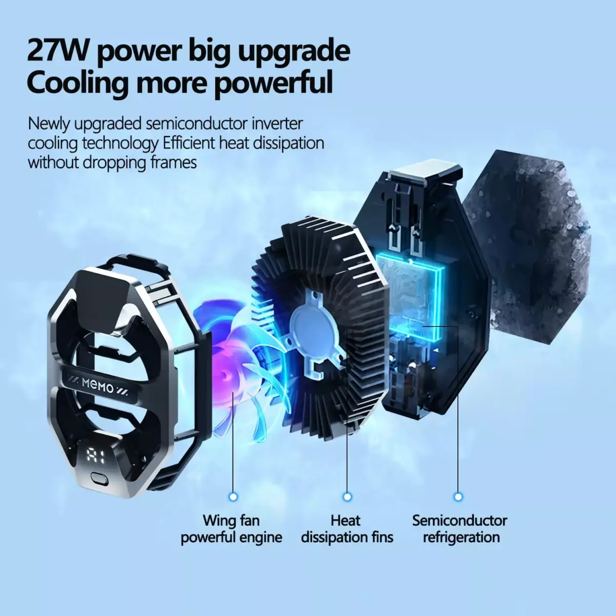 MEMO DL20 AI 27W Phone Cooling Fan with RGB LED Semiconductor Heatsink