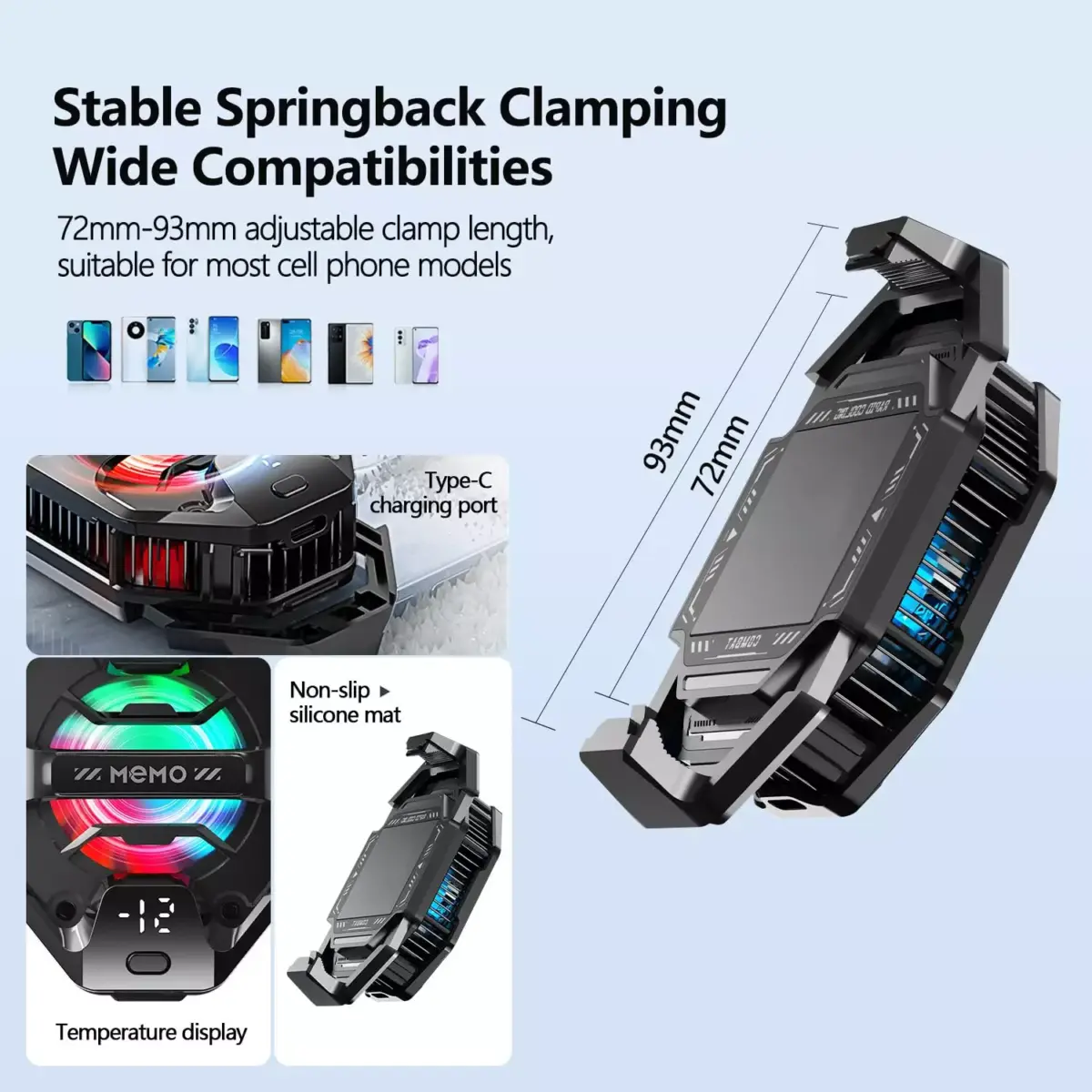 MEMO DL20 AI 27W Phone Cooling Fan with RGB LED Semiconductor Heatsink
