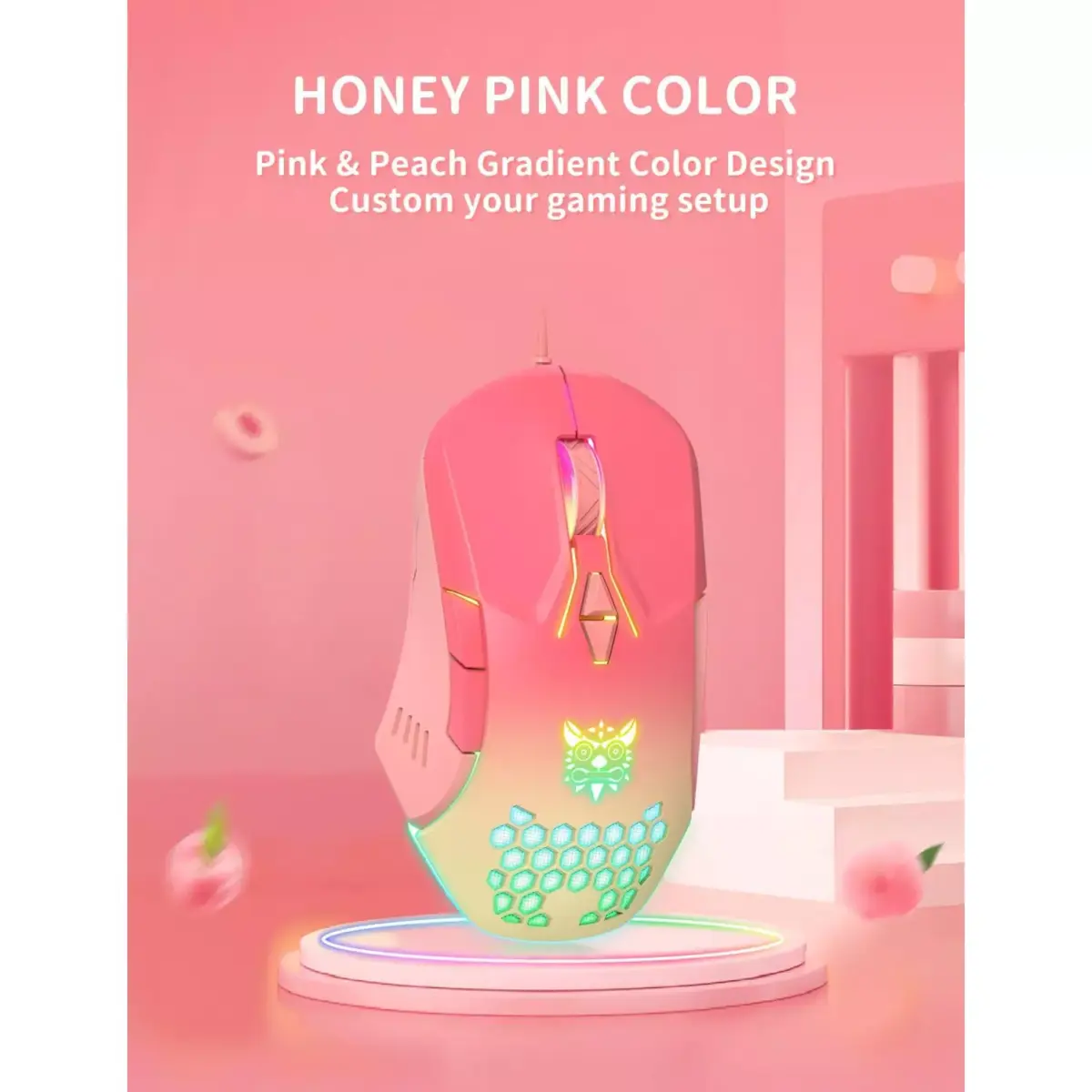 ONIKUMA CW902 Gaming Mouse - 6,400 DPI Programmable with software (Peach Gradient)