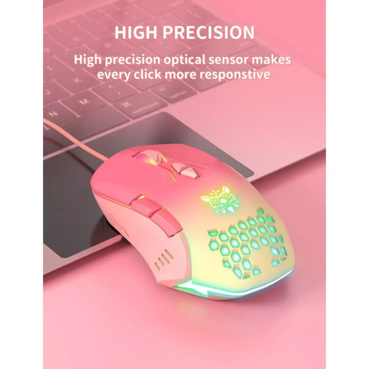 ONIKUMA CW902 Gaming Mouse - 6,400 DPI Programmable with software (Peach Gradient)