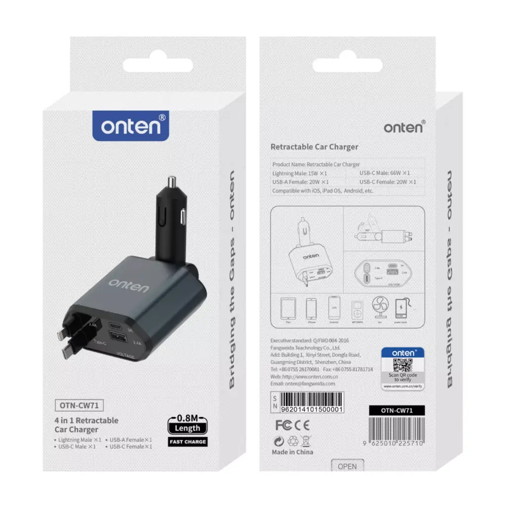 ONTEN CW71 4-in-1 Retractable Car Charger - Output power 66W
