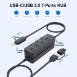 ONTEN UCA5306 USB C Hub,7 Ports USB3.0 to USB-C HUB with a USB C to USB 3.0 Adapter. 3.2ft Cable 4USB3.0 Ports,3USB C Ports forThunderbolt 34 MacBook Surface Pro