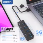 ONTEN UCA5306 USB C Hub,7 Ports USB3.0 to USB-C HUB with a USB C to USB 3.0 Adapter. 3.2ft Cable 4USB3.0 Ports,3USB C Ports forThunderbolt 34 MacBook Surface Pro