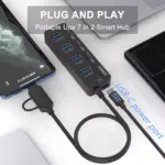 ONTEN UCA5306 USB C Hub,7 Ports USB3.0 to USB-C HUB with a USB C to USB 3.0 Adapter. 3.2ft Cable 4USB3.0 Ports,3USB C Ports forThunderbolt 34 MacBook Surface Pro